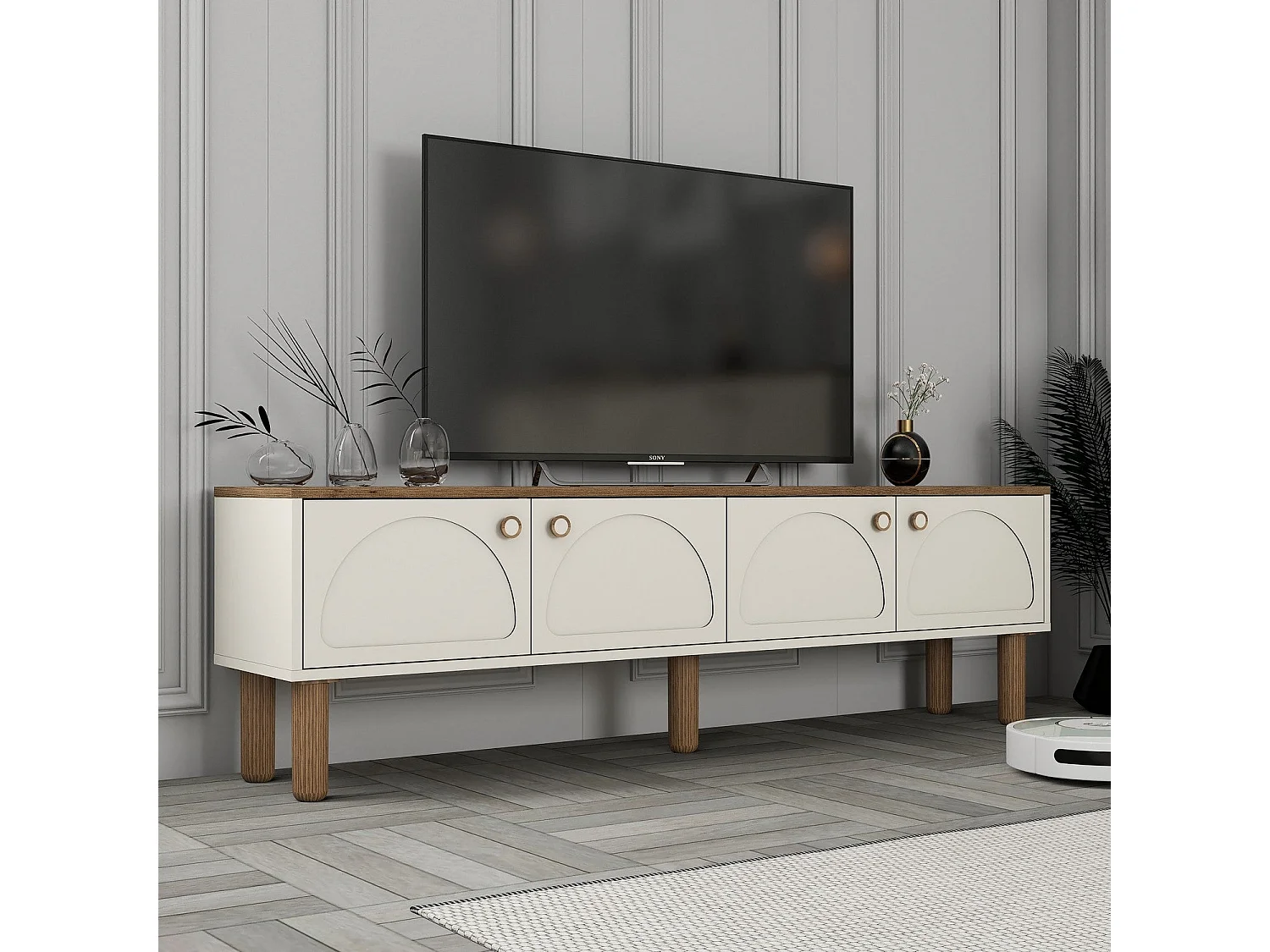 Mobile TV – 180 cm x 53 cm x 35 cm – Crema – Pannello truciolare rivestito in melaminico