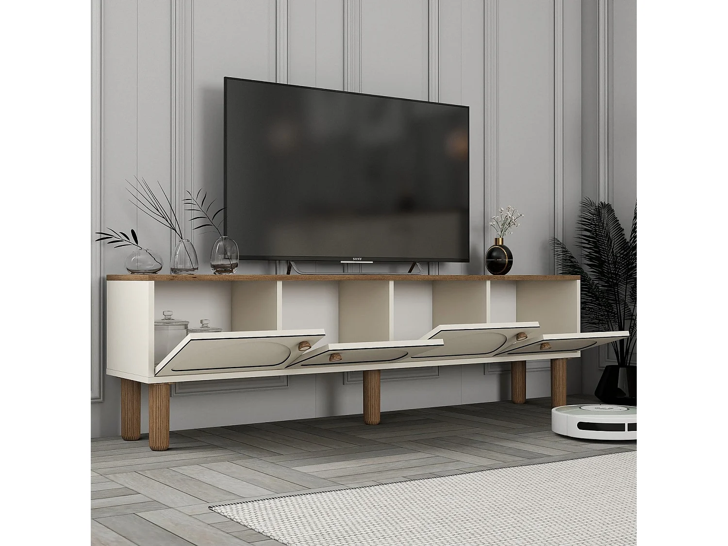 Mobile TV – 180 cm x 53 cm x 35 cm – Crema – Pannello truciolare rivestito in melaminico