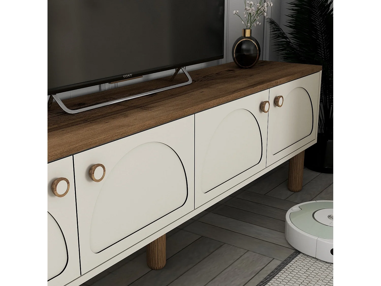 Mobile TV – 180 cm x 53 cm x 35 cm – Crema – Pannello truciolare rivestito in melaminico