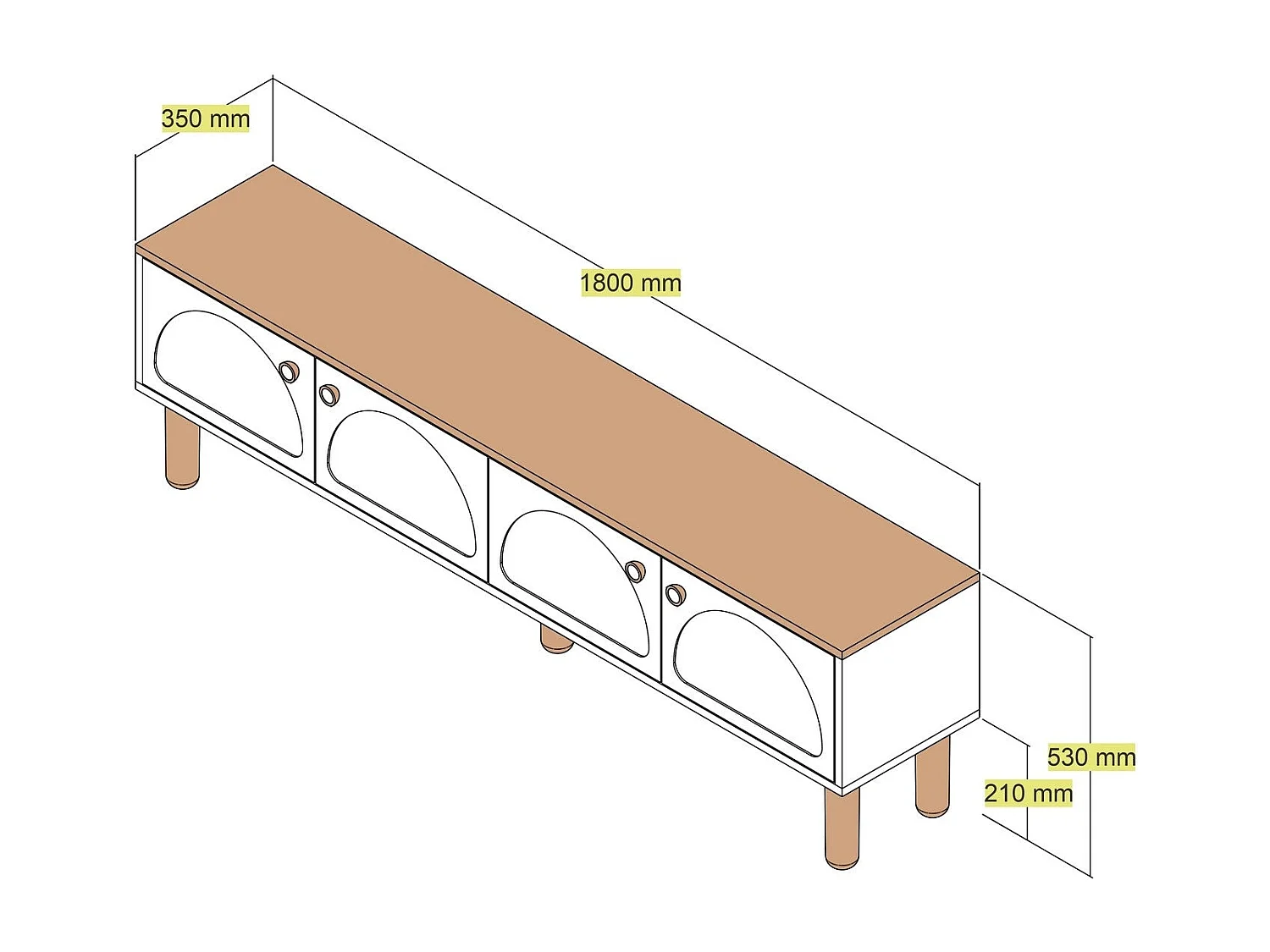 Mobile TV – 180 cm x 53 cm x 35 cm – Crema – Pannello truciolare rivestito in melaminico