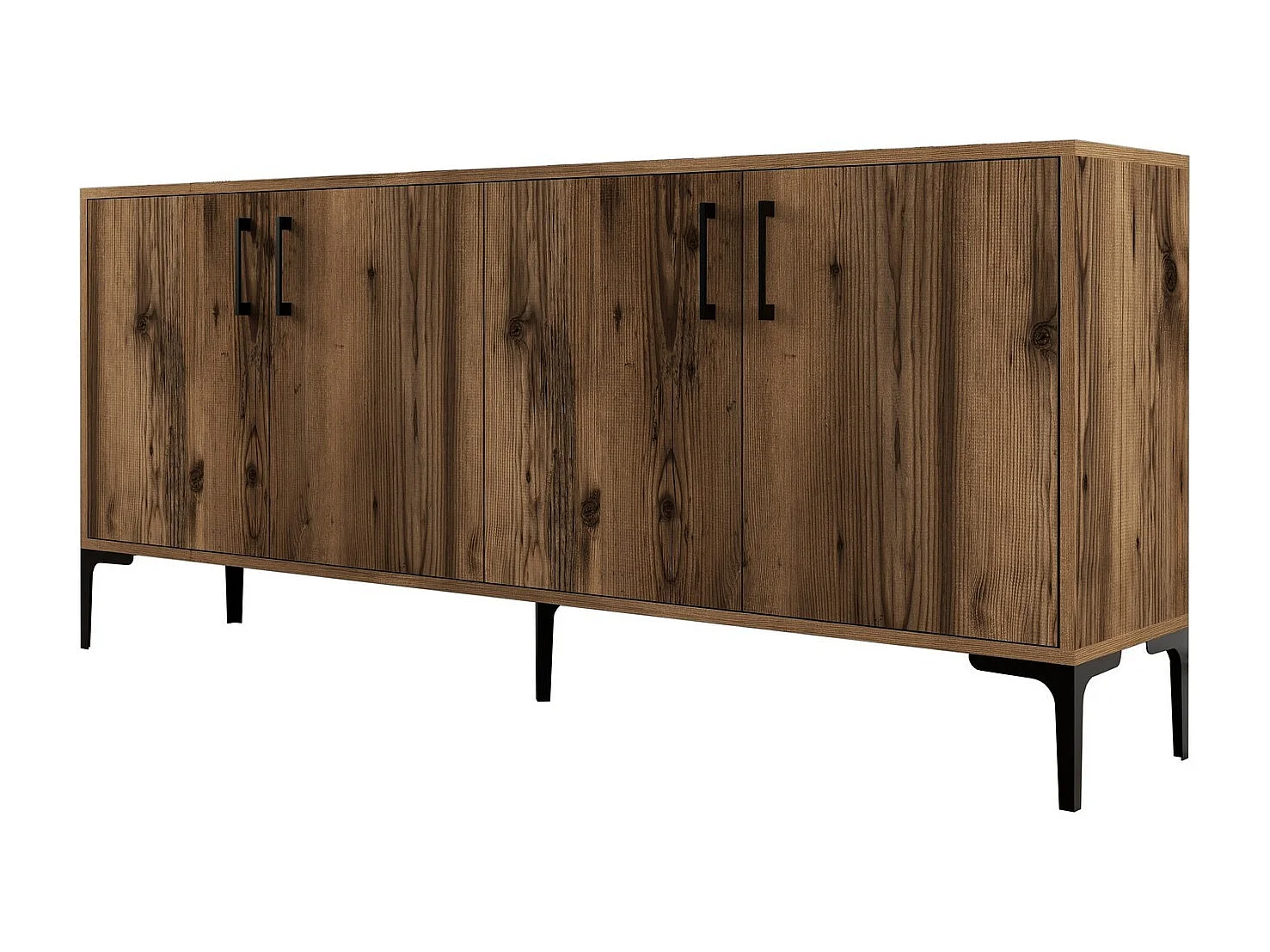 Buffet bas 4 portes Vranus 180cm Bois Naturel et Métal Noir