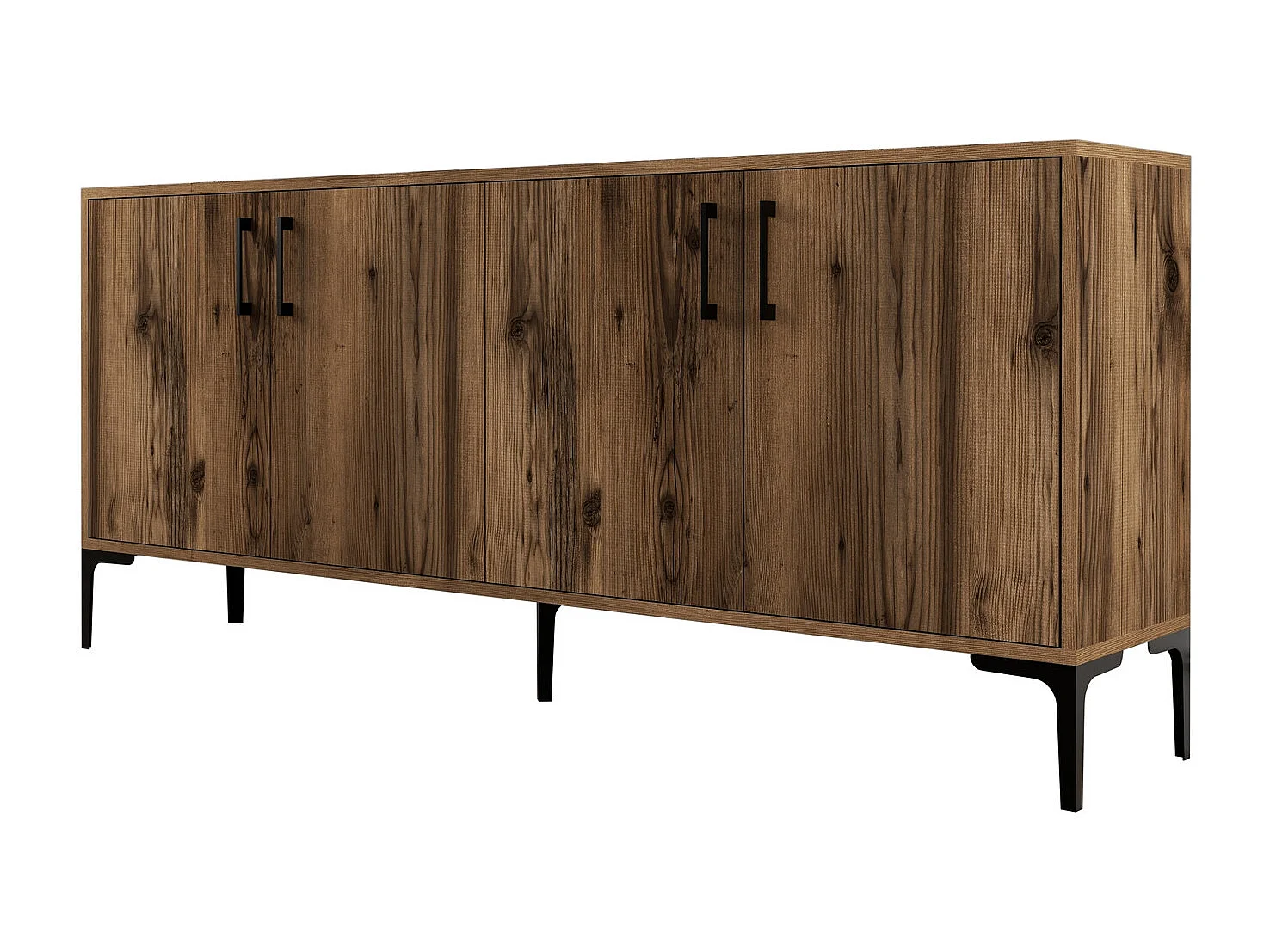 Buffet bas 4 portes Vranus 180cm Bois Naturel et Métal Noir
