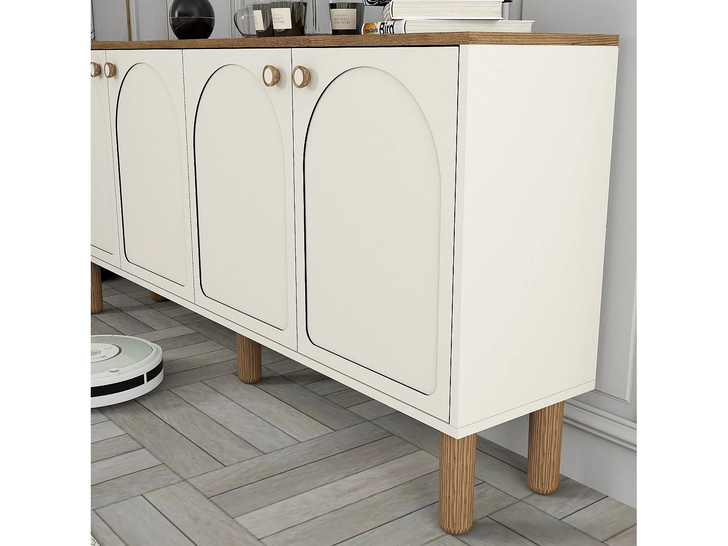 Meuble Tv design 4 portes battantes Deva L180cm Crème