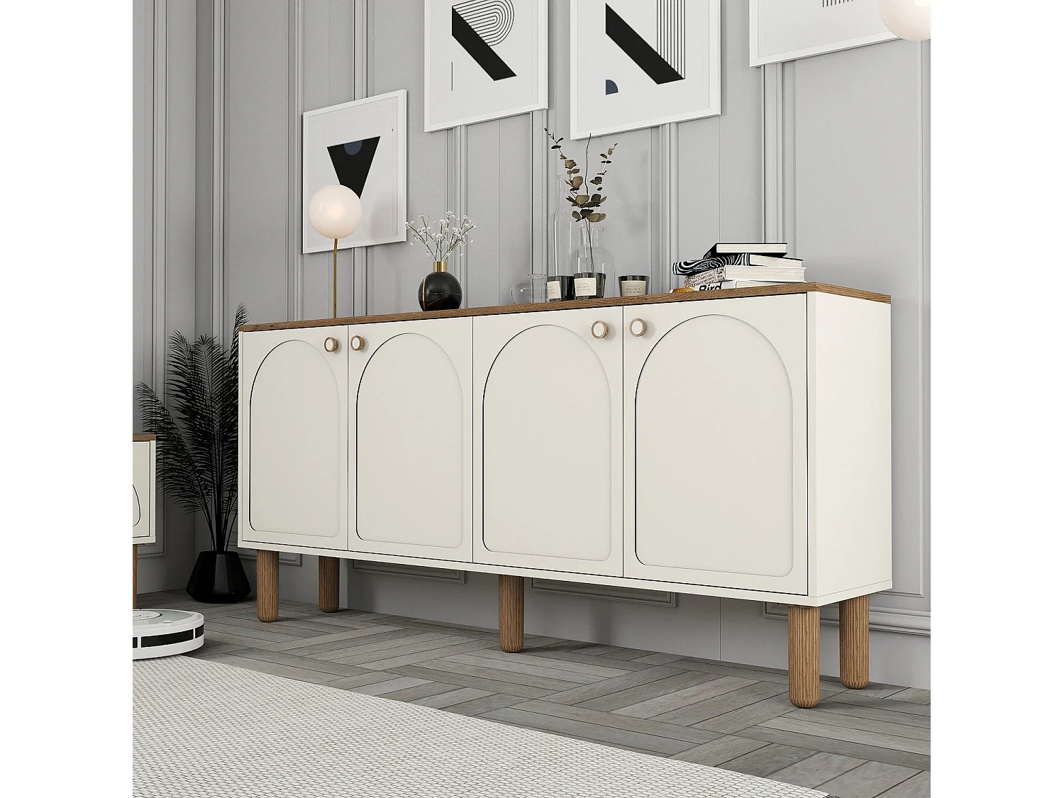 Meuble Tv design 4 portes battantes Deva L180cm Crème