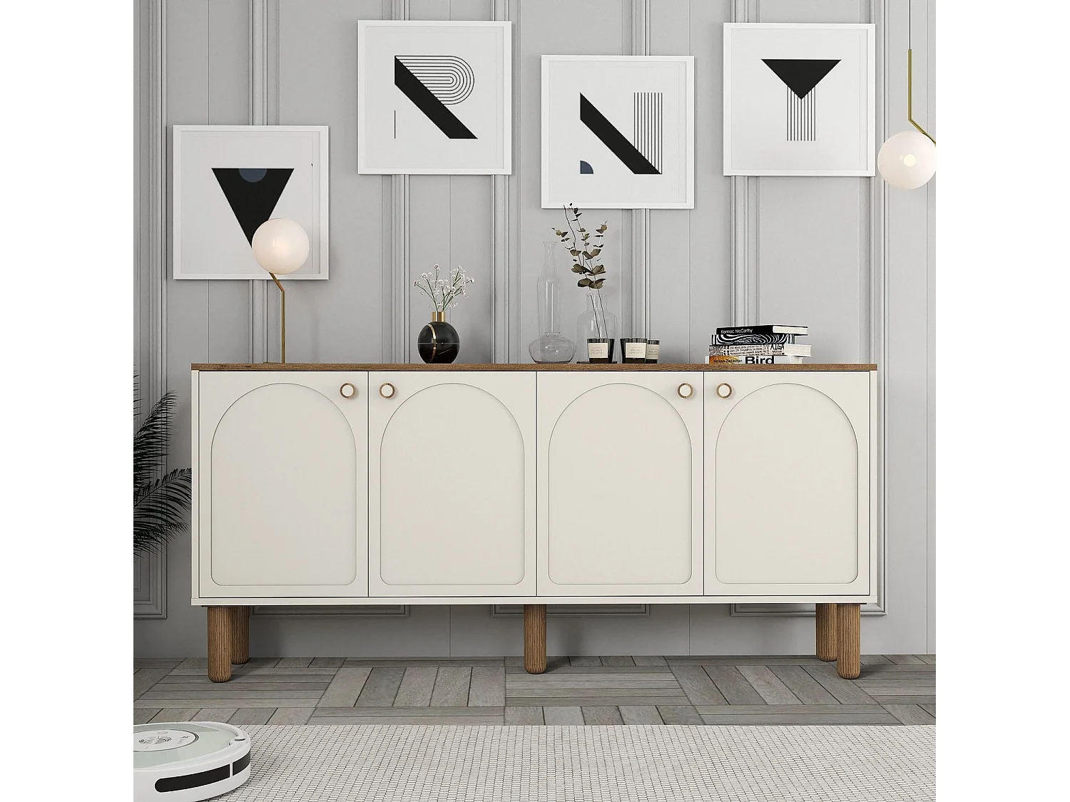 Meuble Tv design 4 portes battantes Deva L180cm Crème