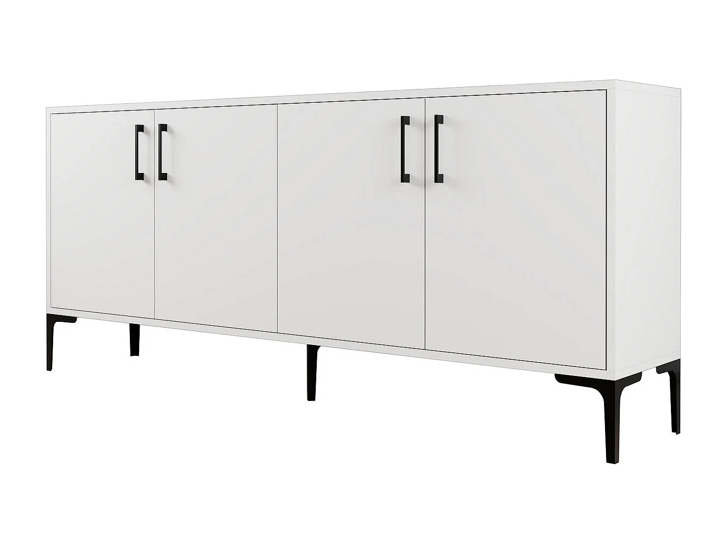 Buffet bas 4 portes Vranus 180cm Bois Blanc et Métal Noir