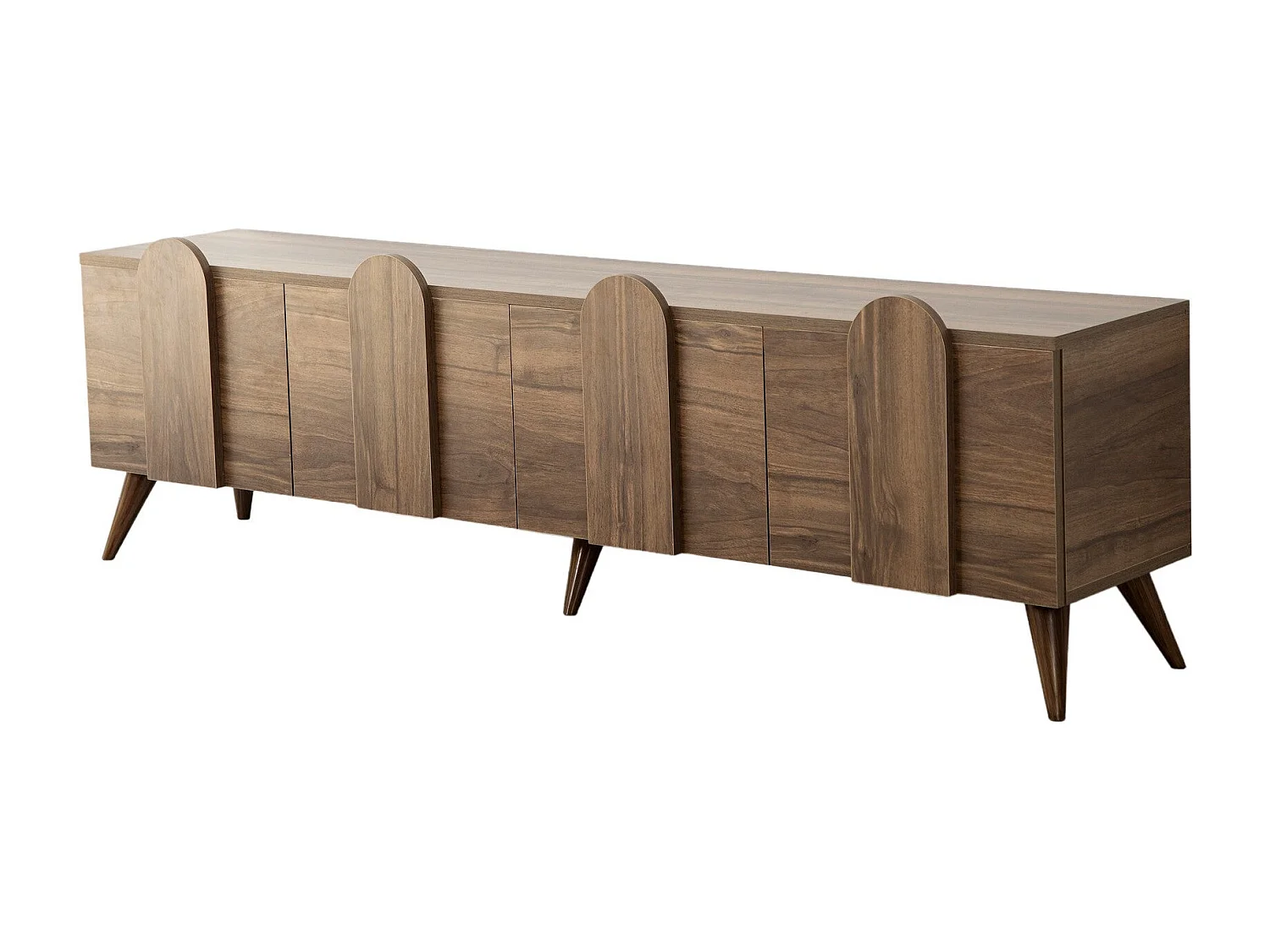 Elegante mueble de TV de nogal, 180 cm x 50 cm x 35 cm | Tablero aglomerado 100% melaminizado, 18 mm de grosor, cantos de PVC | Diseño moderno para el salón