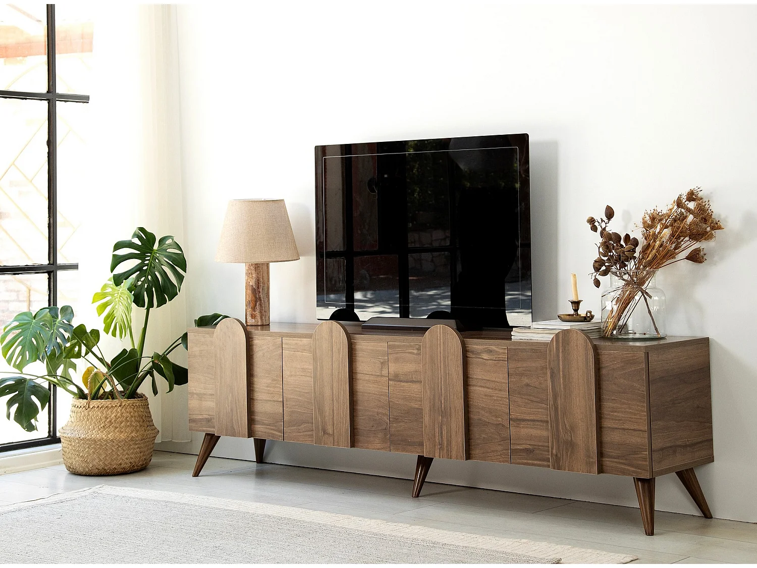 Meuble de rangement en bois 4 portes battantes Robas 180cm-Couleur Marron Foncé