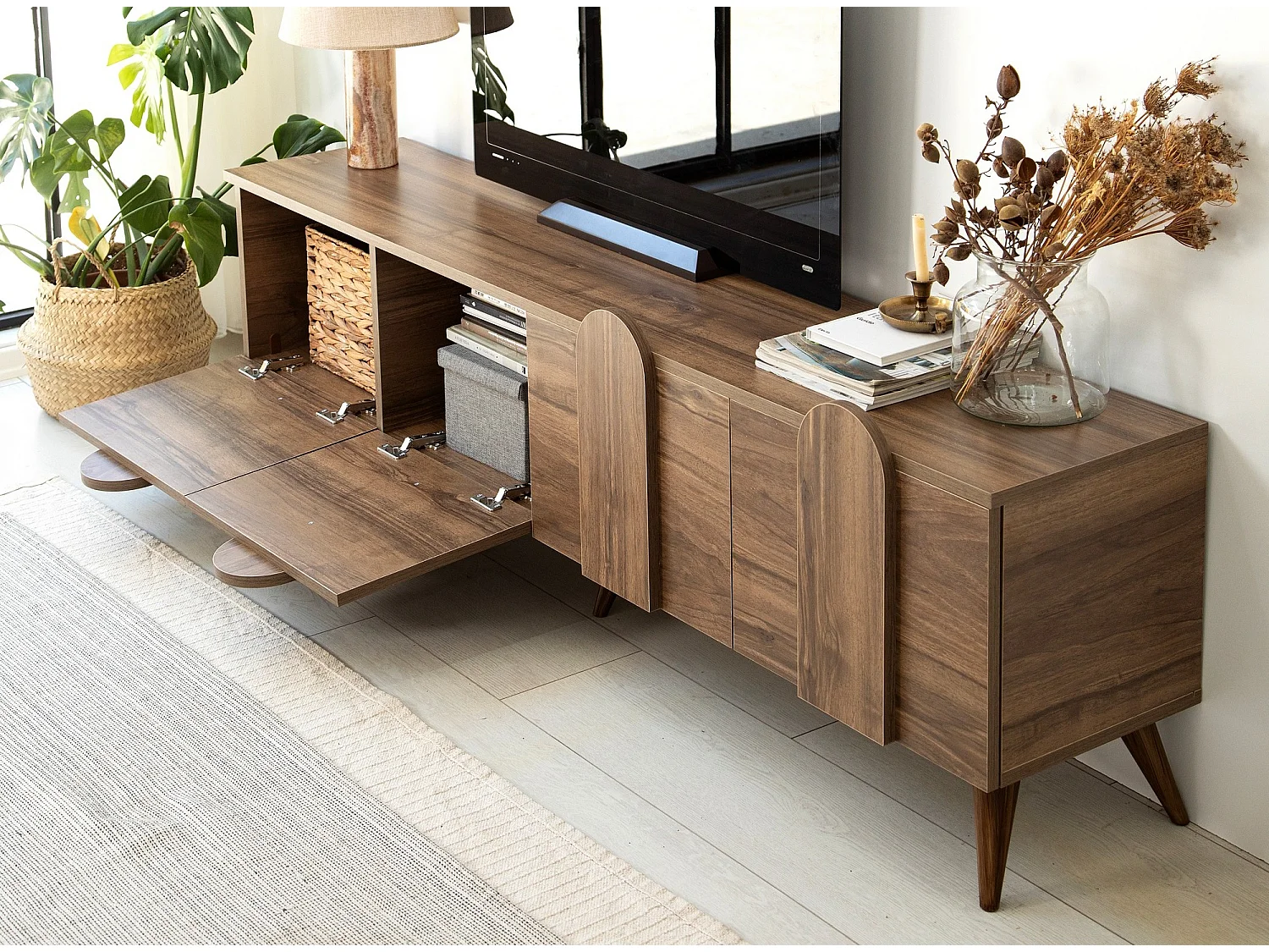 Meuble de rangement en bois 4 portes battantes Robas 180cm-Couleur Marron Foncé