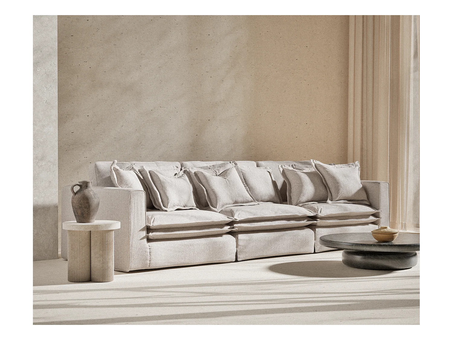Bank van geweven stof Amalfi - 6 plaatsen - beige