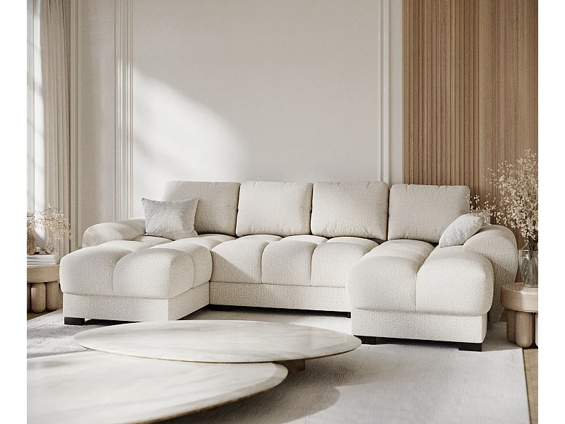 Panorama-Sofa aus Chenille-Stoff Peebles - Sechs-Personen - creme
