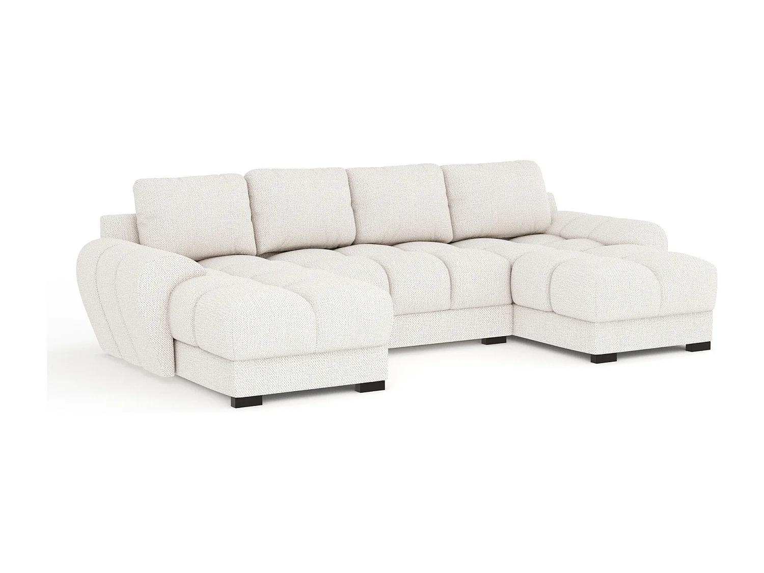 Canapé panoramique en tissu chenille Peebles - 6 places - creme