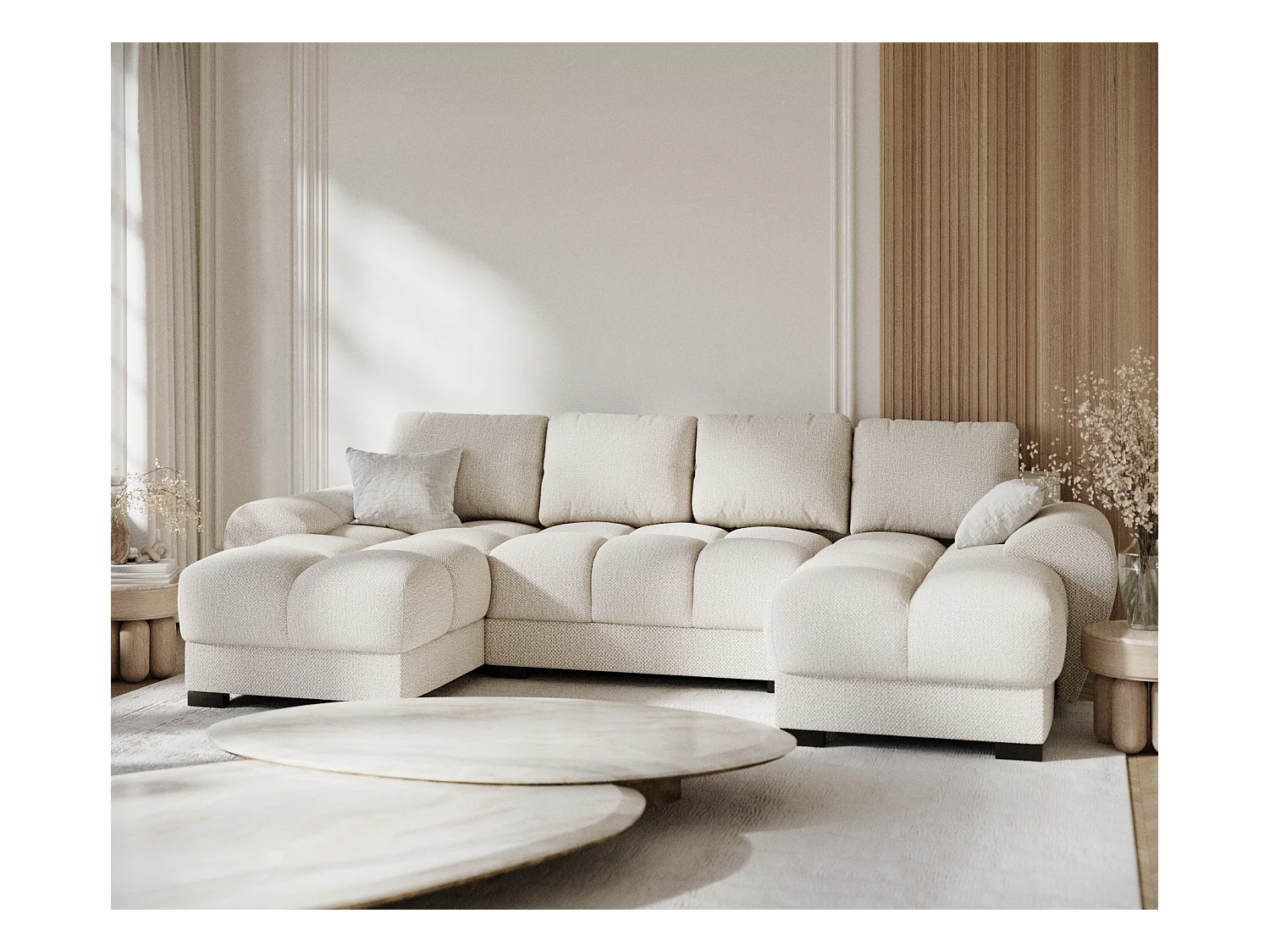 Panorama-Sofa aus Chenille-Stoff Peebles - Sechs-Personen - creme