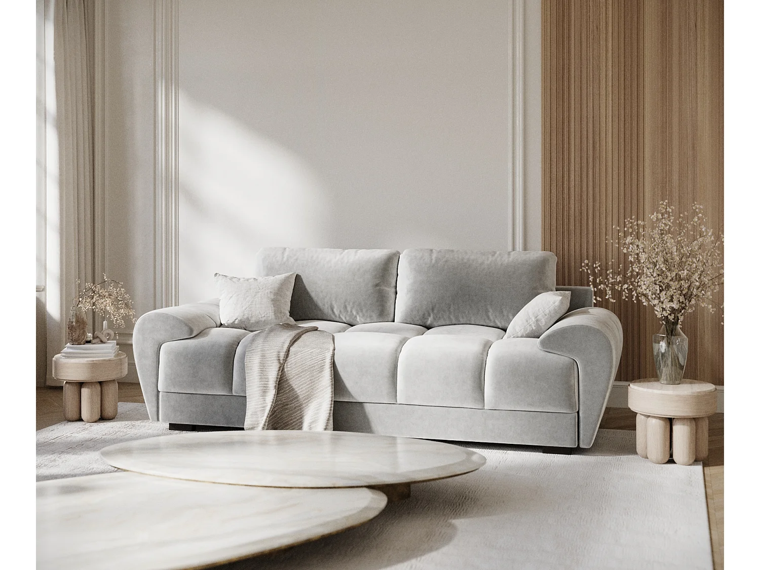 Canapé en tissu velours Peebles - 3 places - gris clair