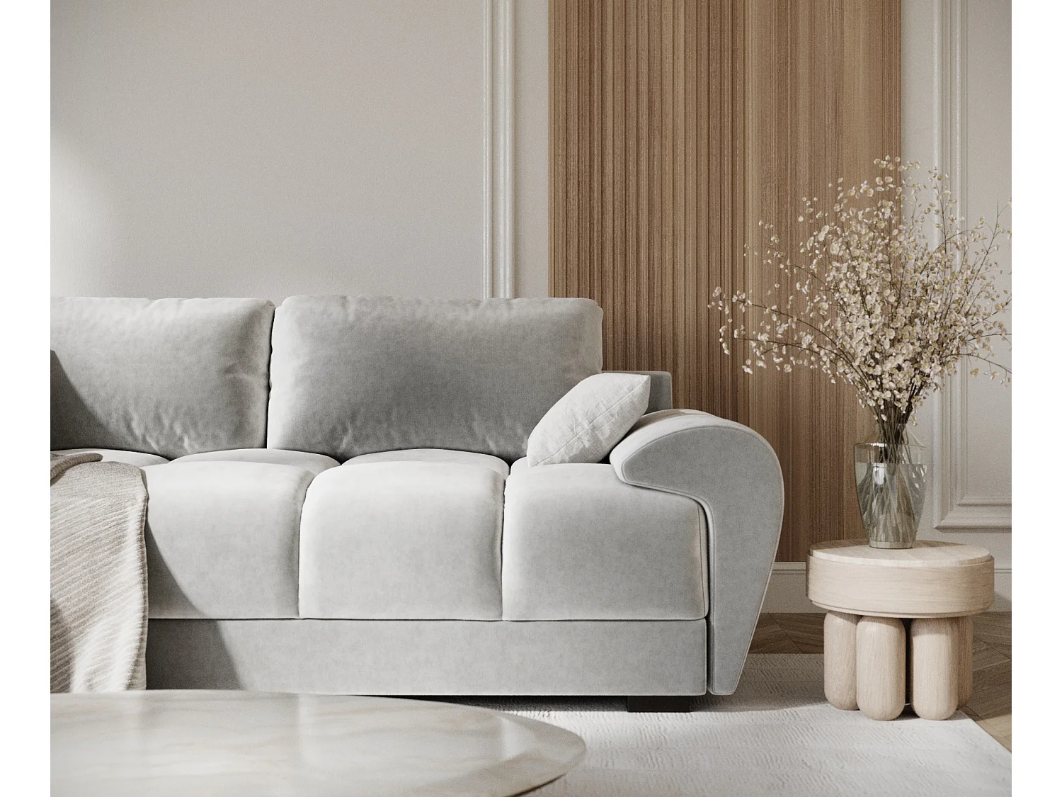 Canapé en tissu velours Peebles - 3 places - gris clair