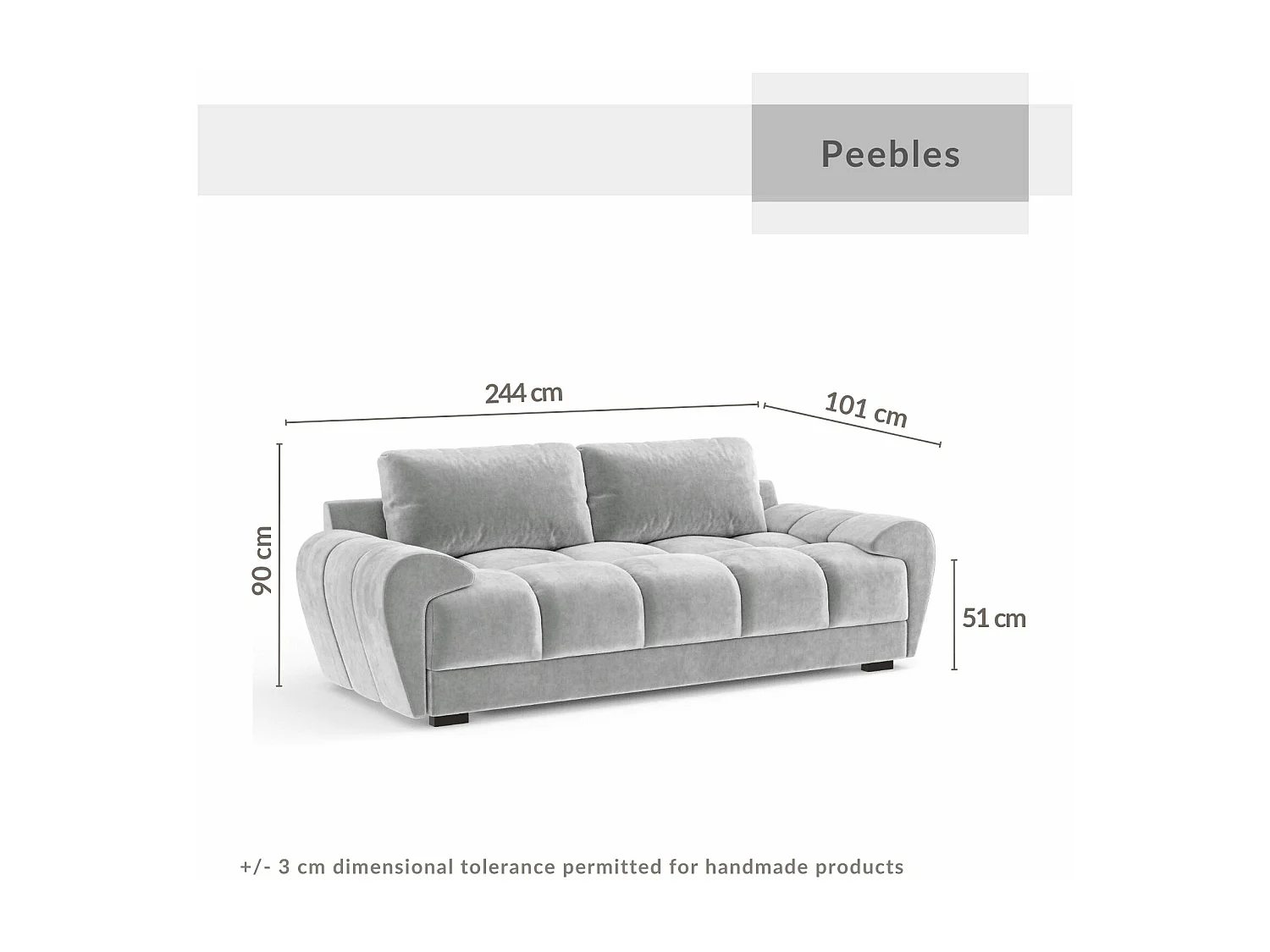 Canapé en tissu velours Peebles - 3 places - gris clair