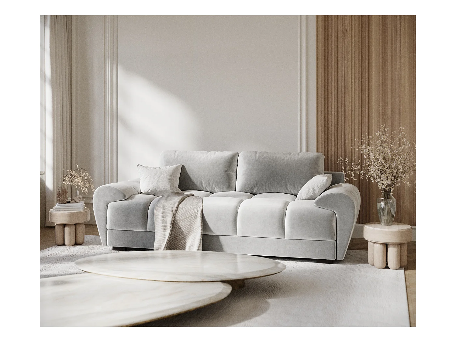 Sofa aus Samtstoff Peebles - Drei-Personen - hellgrau