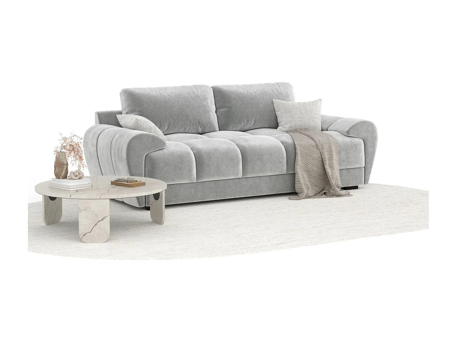 Canapé en tissu velours Peebles - 3 places - gris clair