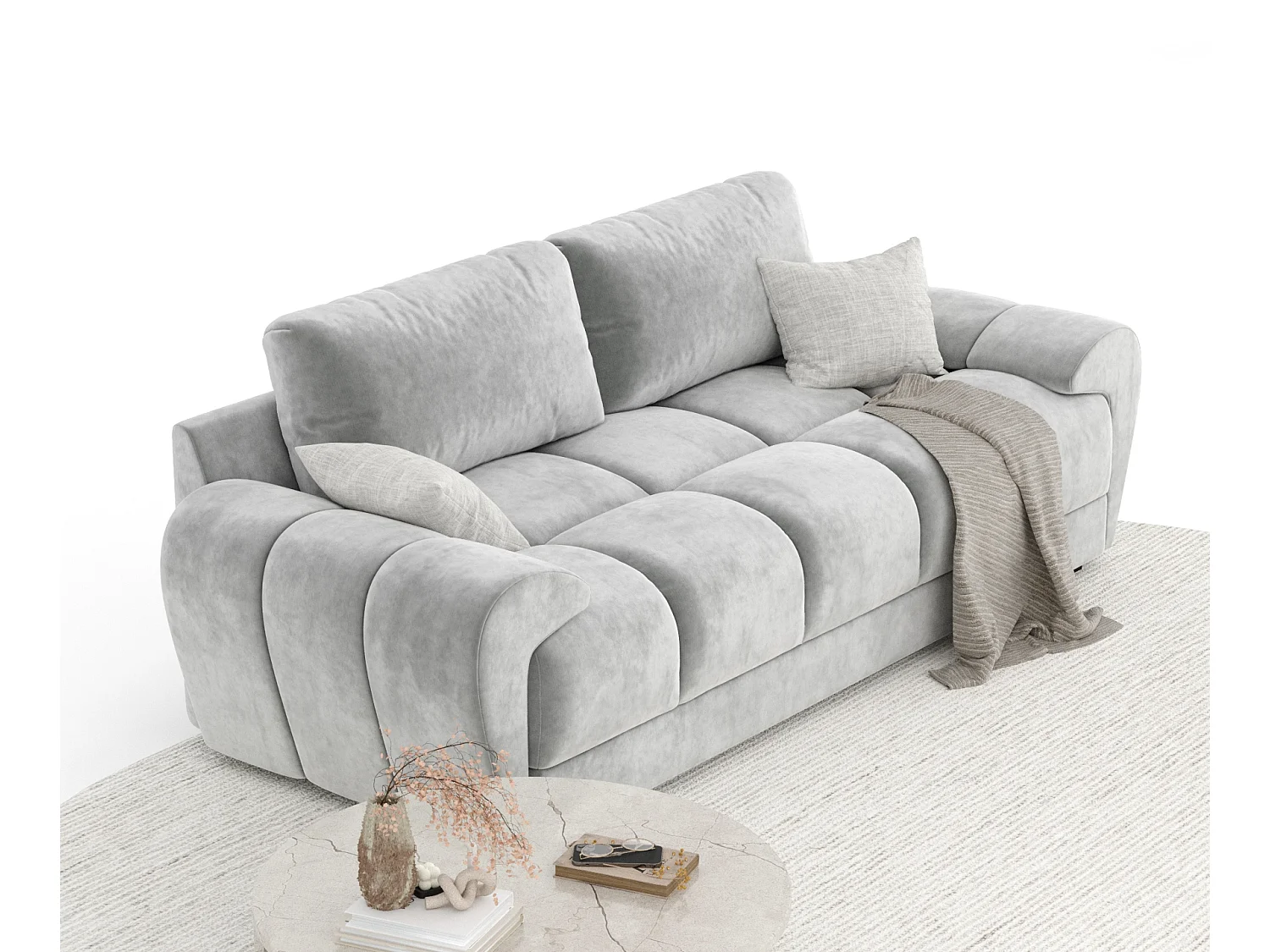 Canapé en tissu velours Peebles - 3 places - gris clair