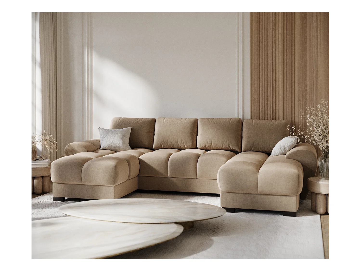 Panorama-Sofa aus Samtstoff Peebles - Sechs-Personen - beige