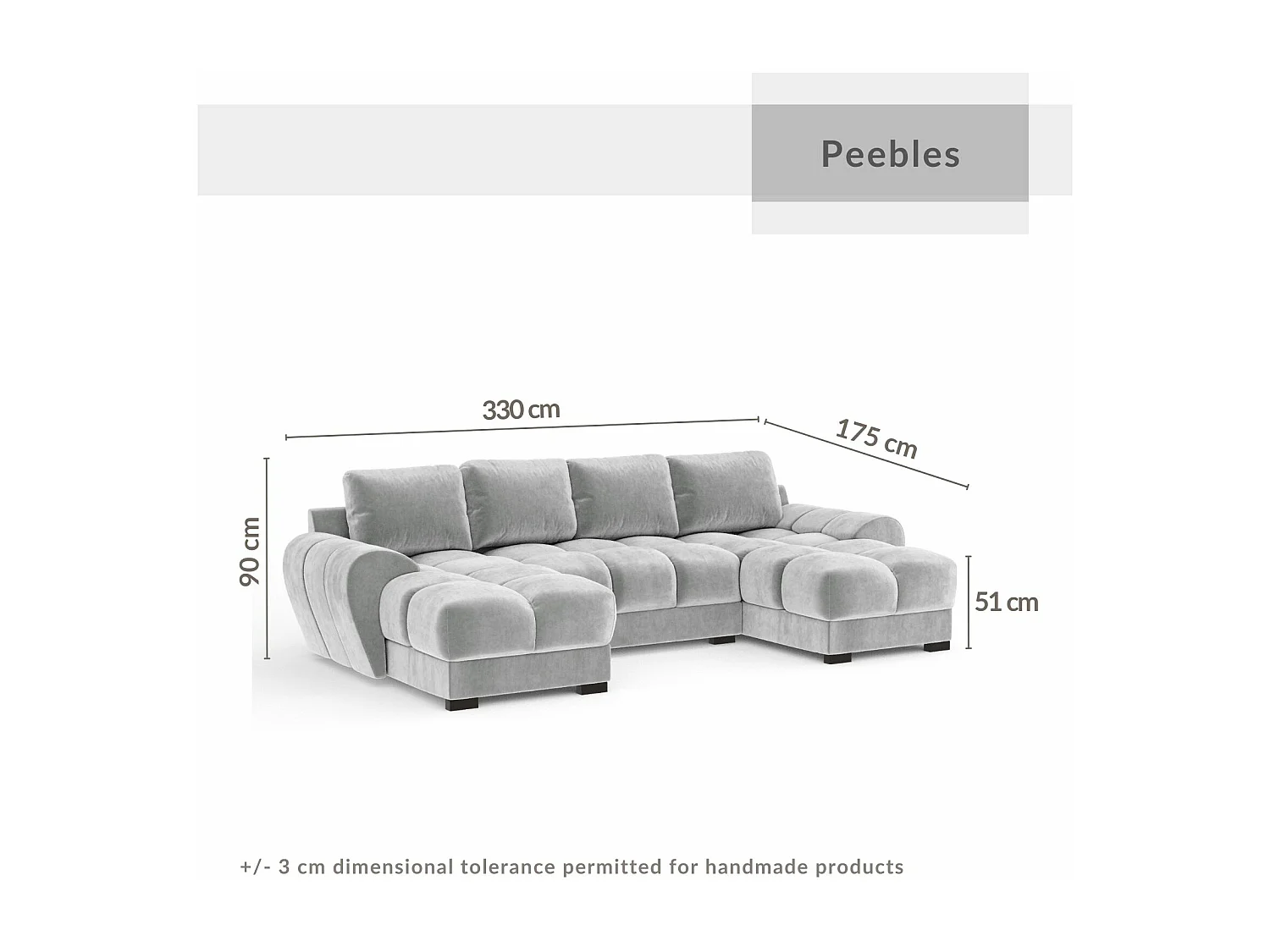 Canapé panoramique en tissu velours Peebles - 6 places - beige