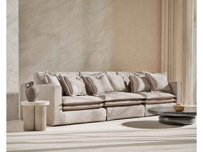 Sofa w tkaninie plecionej Amalfi - sześcioosobowa - jasnobrązowy