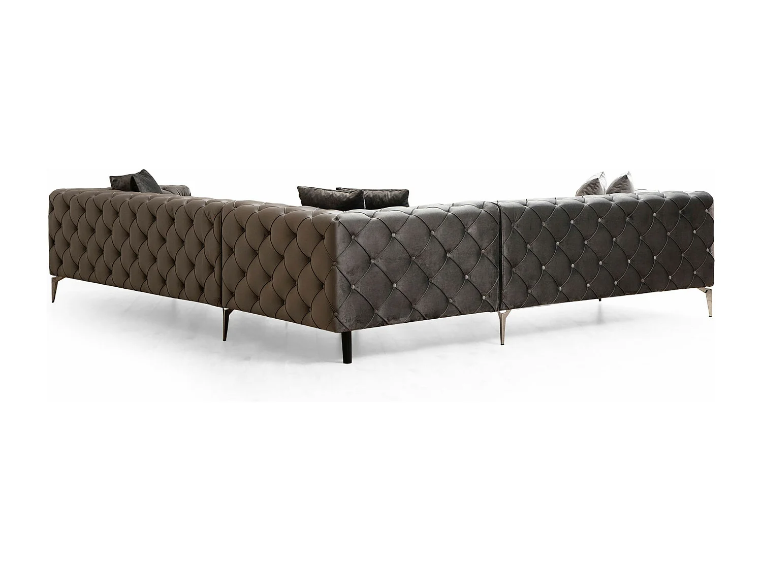 Canapé d'angle à gauche capitonné avec 6 coussins Alykes Velours Anthracite