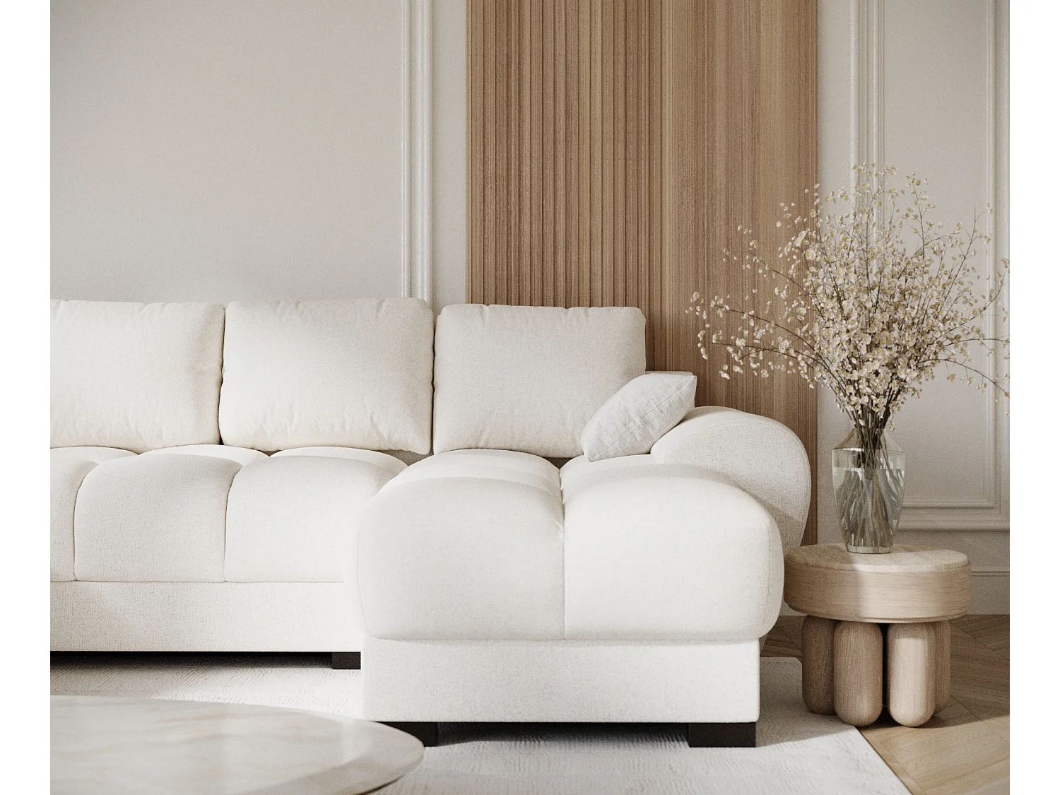 Canapé panoramique en toile tissée Peebles - 6 places - creme