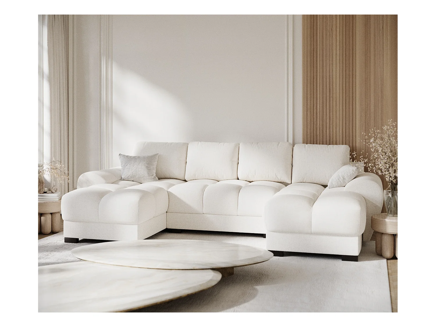 Panorama-Sofa aus Webstoff Peebles - Sechs-Personen - creme
