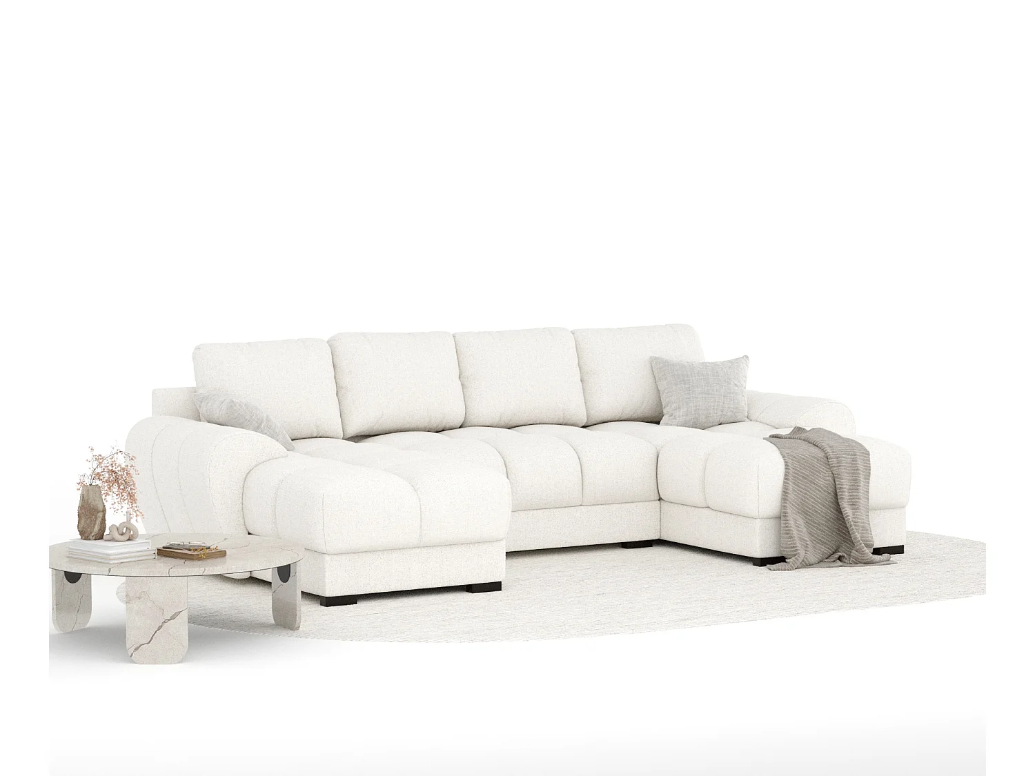 Canapé panoramique en toile tissée Peebles - 6 places - creme