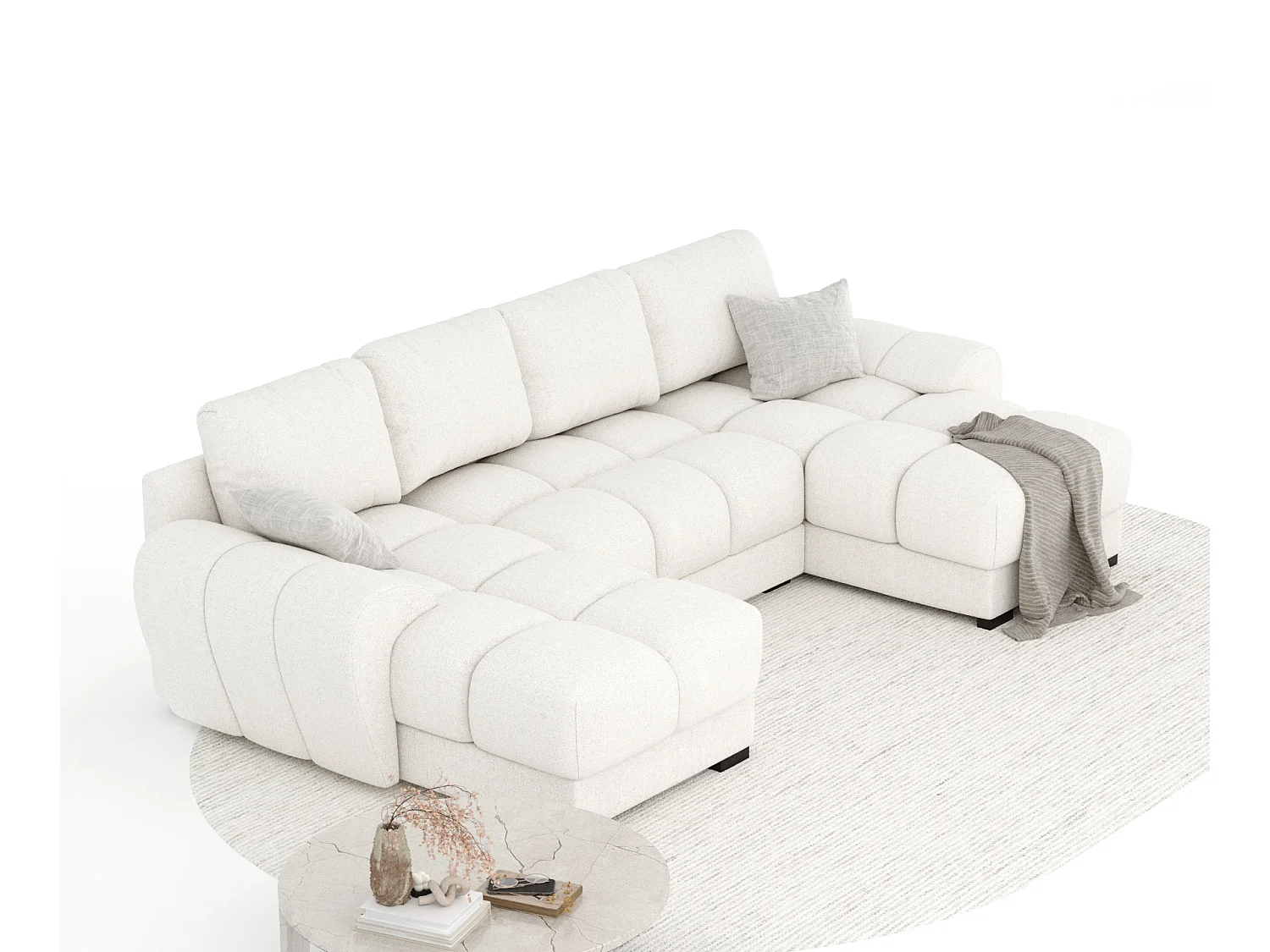 Canapé panoramique en toile tissée Peebles - 6 places - creme