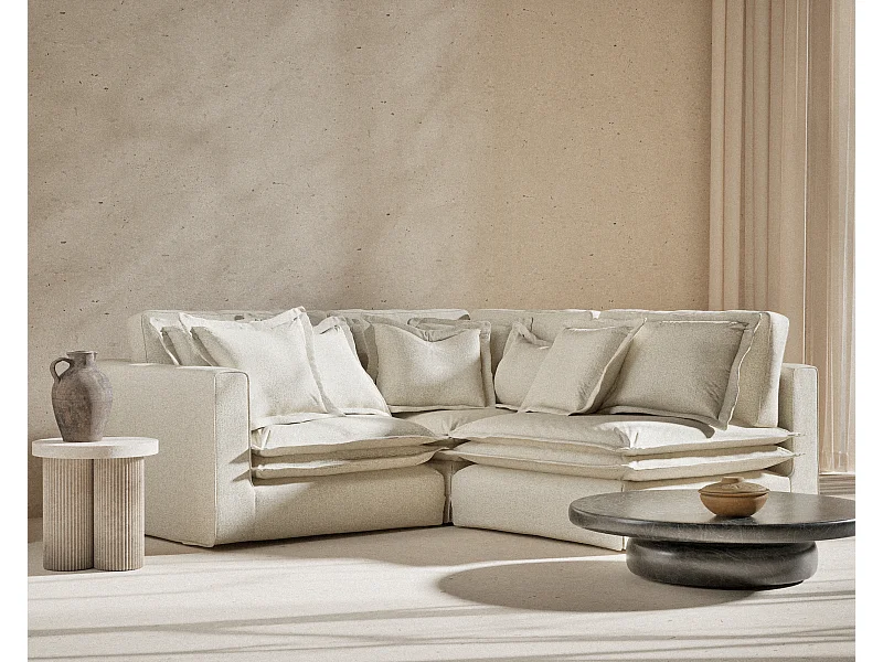 Ecksofa aus Webstoff Amalfi - Fünf-Personen - creme