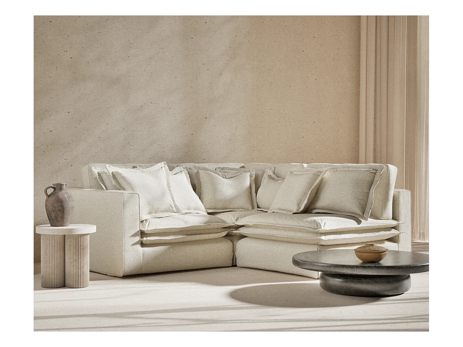 Ecksofa aus Webstoff Amalfi - Fünf-Personen - creme
