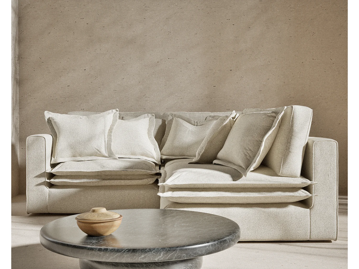 Canapé d'angle en toile tissée Amalfi - 5 places - creme