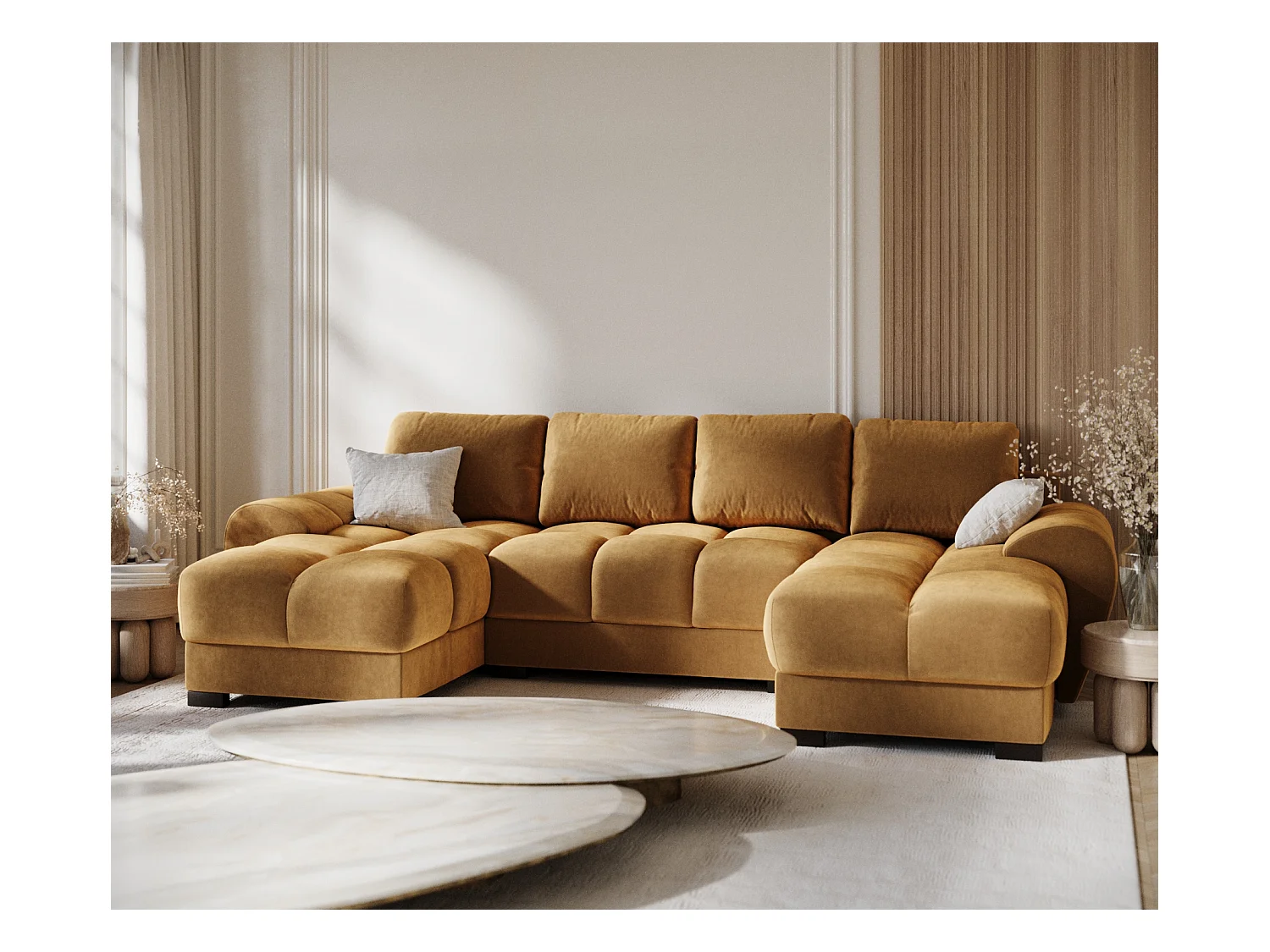 Panorama-Sofa aus Samtstoff Peebles - Sechs-Personen - honigfarbe