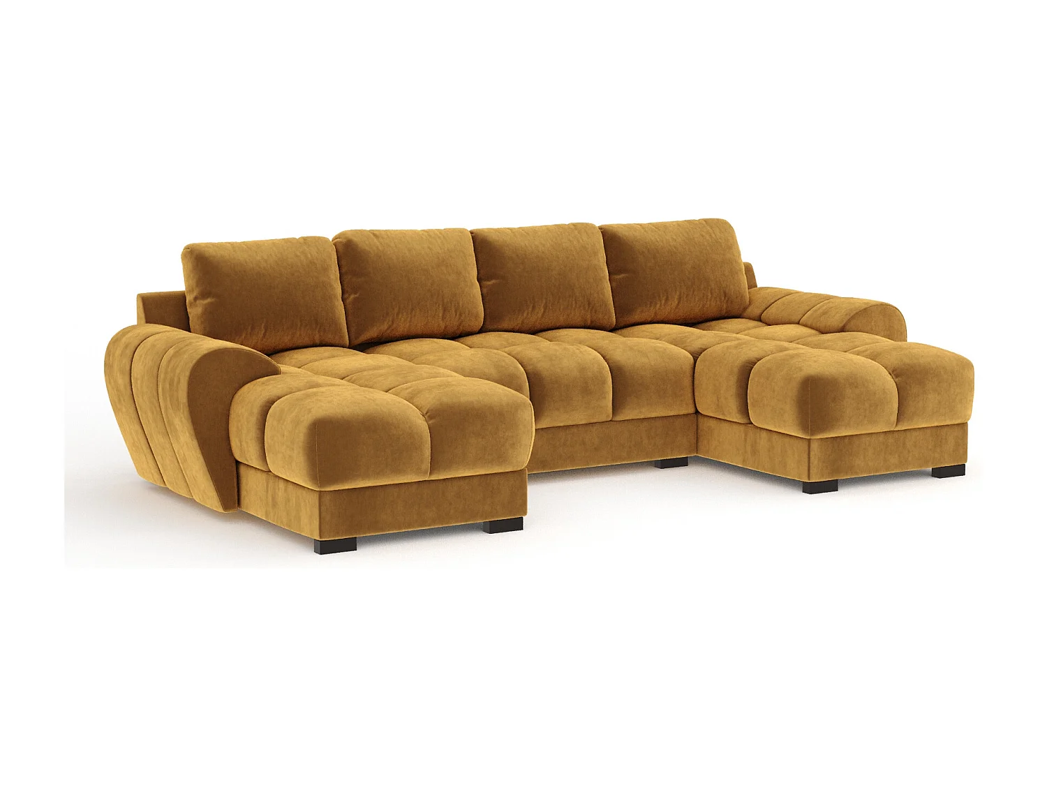 Canapé panoramique en tissu velours Peebles - 6 places - jaune