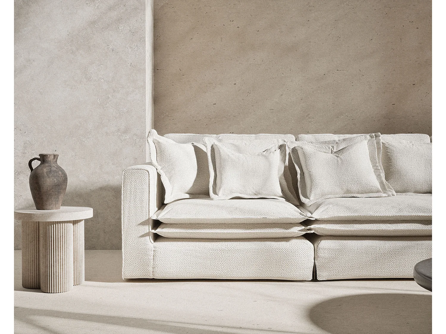 Canapé en tissu chenille Amalfi - 6 places - creme