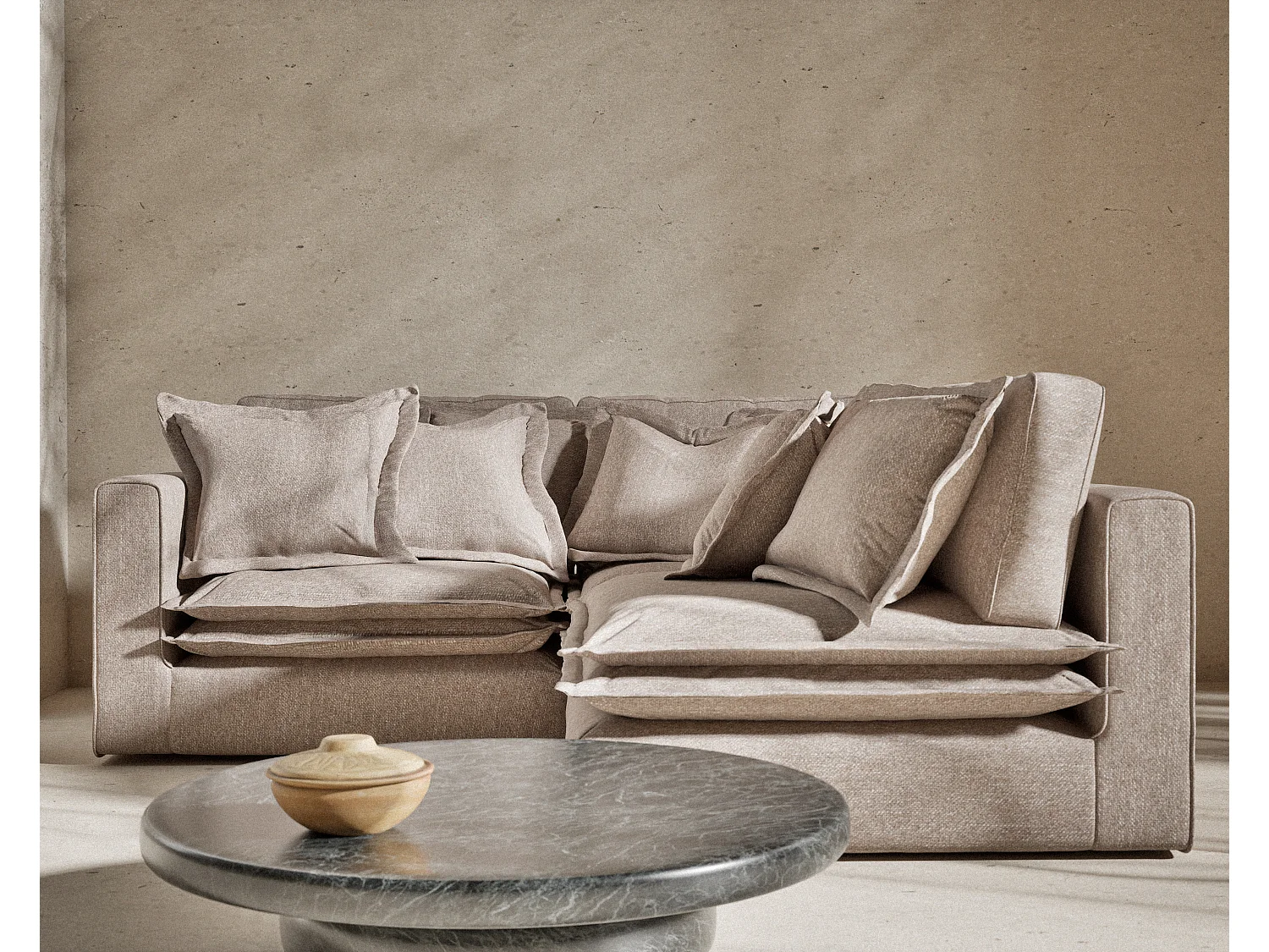 Canapé d'angle en toile tissée Amalfi - 5 places - brun clair