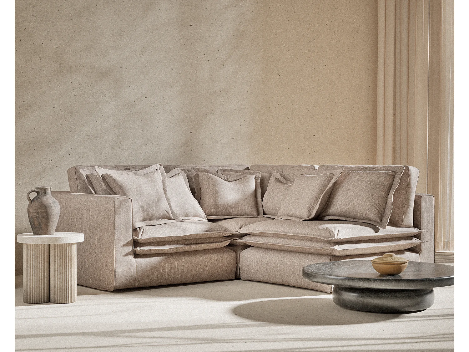 Canapé d'angle en toile tissée Amalfi - 5 places - brun clair