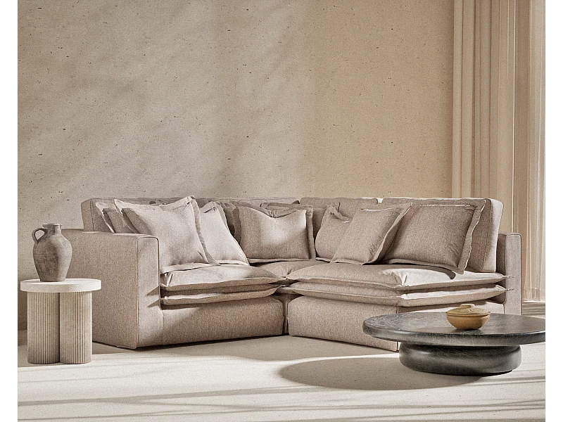 Canapé d'angle en toile tissée Amalfi - 5 places - brun clair