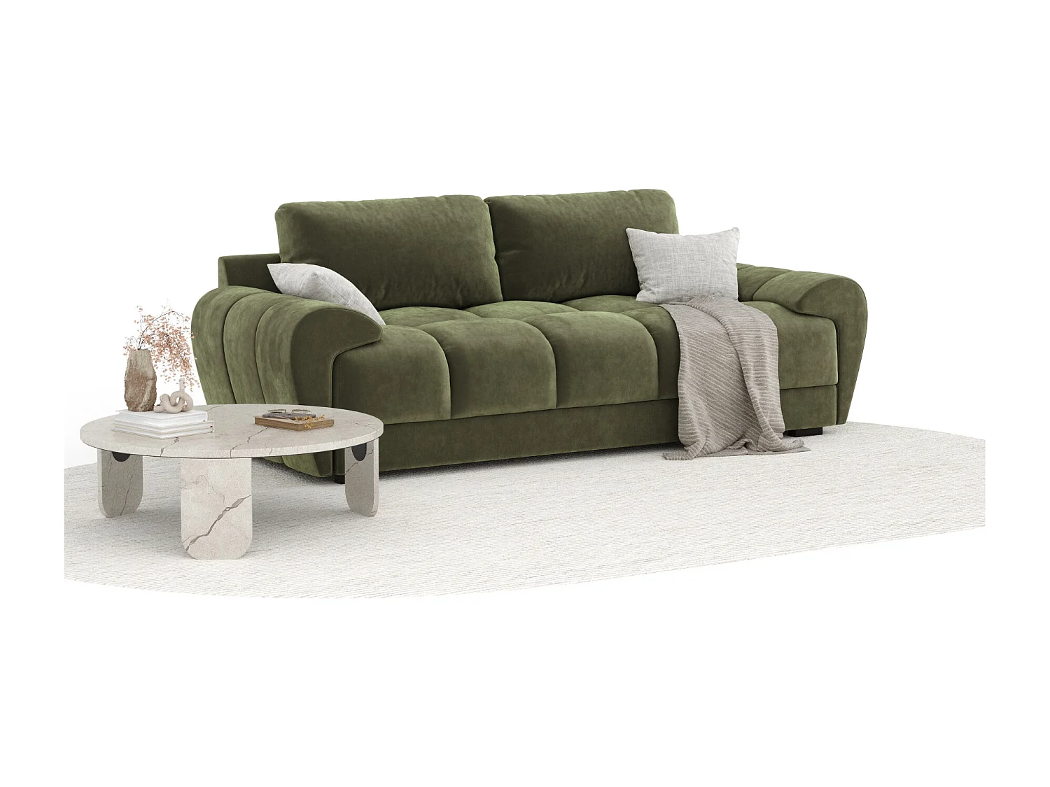 Canapé en tissu velours Peebles - 3 places - vert olive