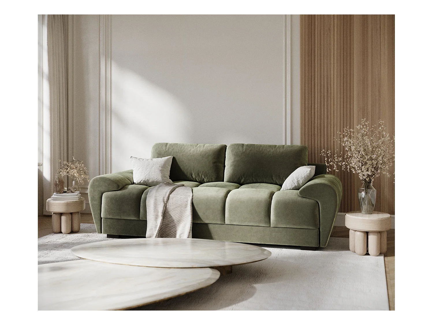 Sofa aus Samtstoff Peebles - Drei-Personen - olivenfarbe
