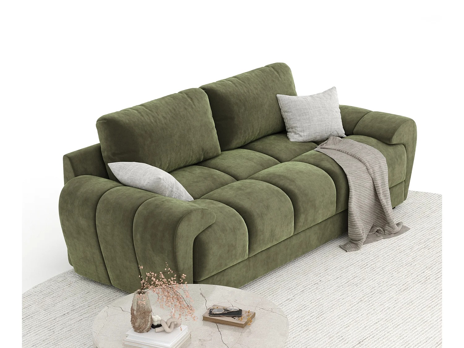 Canapé en tissu velours Peebles - 3 places - vert olive