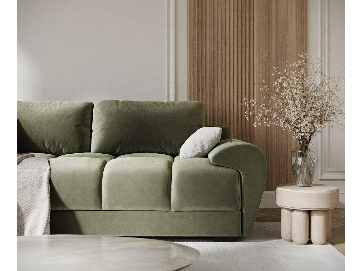 Canapé en tissu velours Peebles - 3 places - vert olive