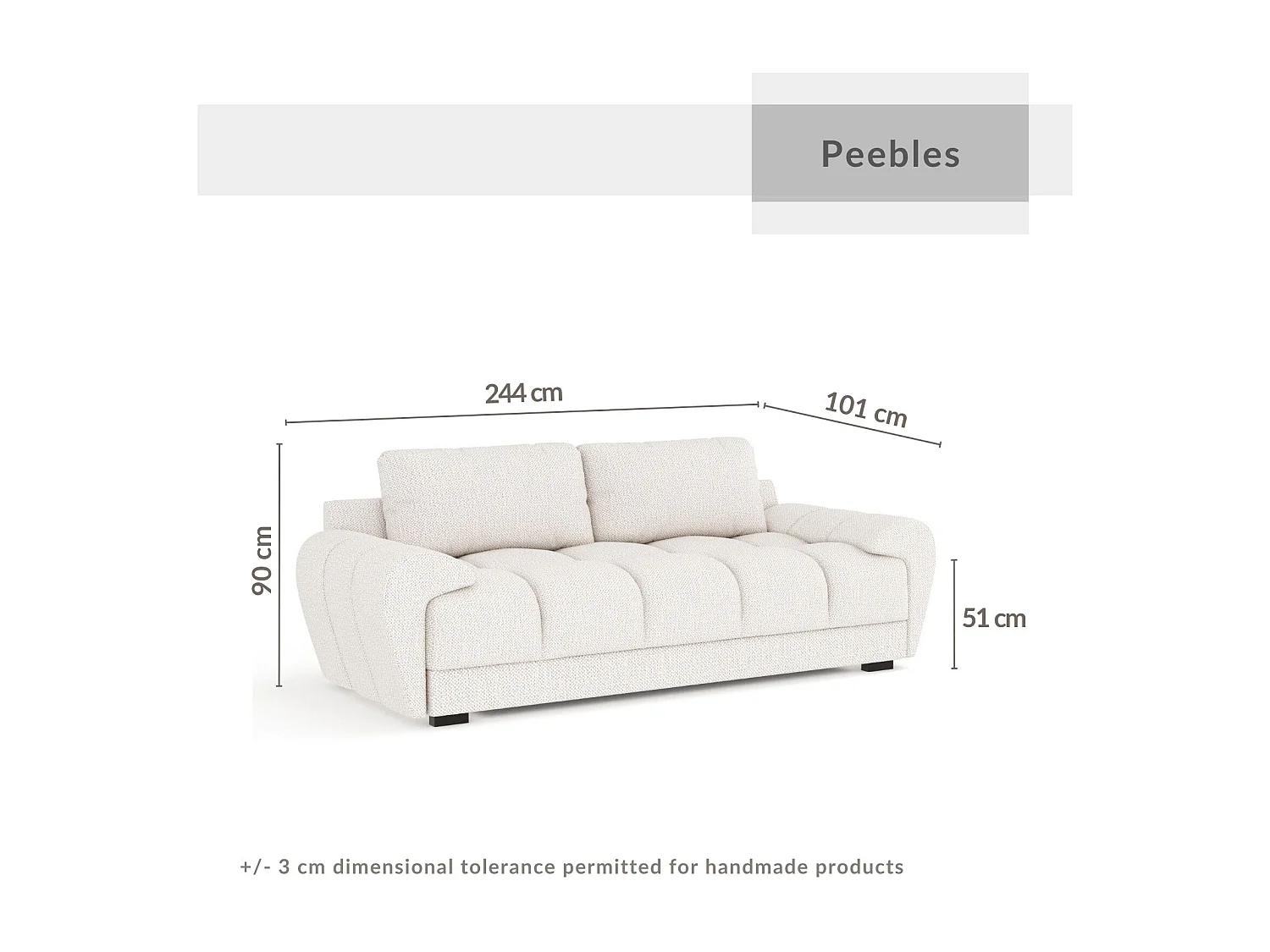 Canapé en tissu chenille Peebles - 3 places - beige