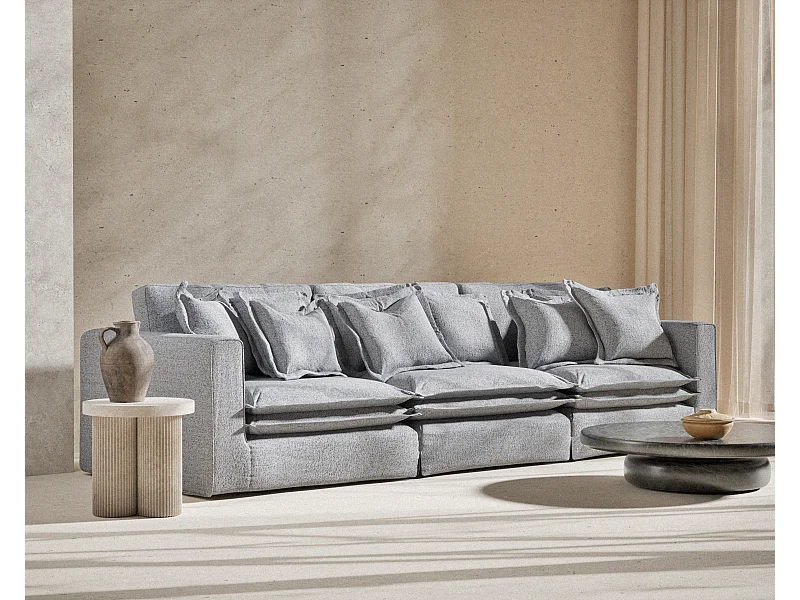 Sofa w tkaninie plecionej Amalfi - sześcioosobowa - szary