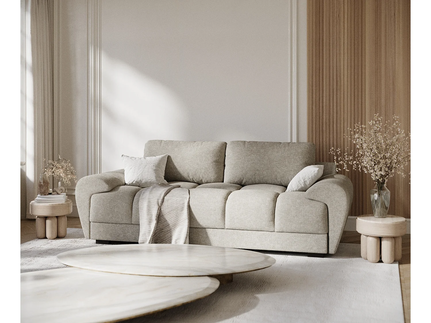 Canapé en tissu chenille Peebles - 3 places - beige gris