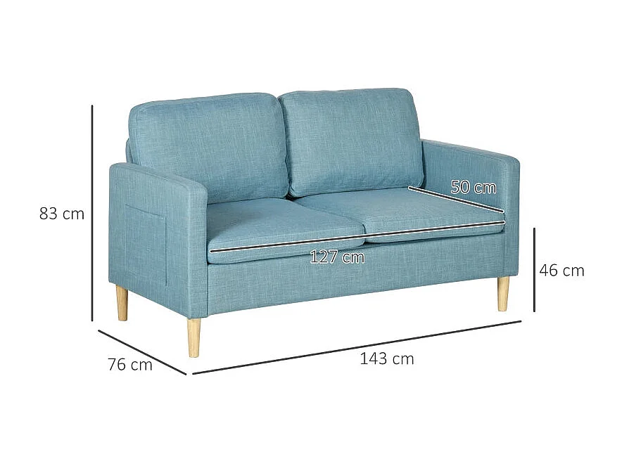 Sofá doble azul claro 143x76x83 cm HOMCOM