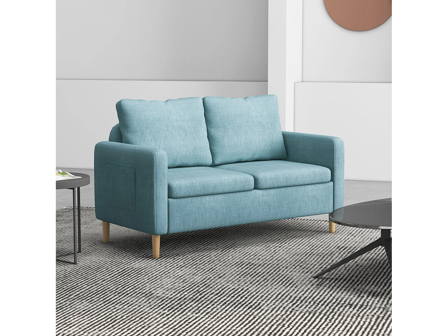 Sofá Dool Nórdico de 2 Lugares em Tecido Premium Azul com Bolsos Laterais - 143x76x83 cm