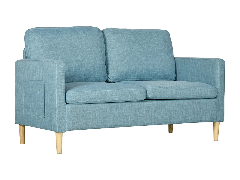 Sofá Dool Nórdico de 2 Lugares em Tecido Premium Azul com Bolsos Laterais - 143x76x83 cm